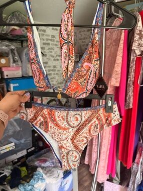 Zaful Orange and Blue Paisley Bikini Set